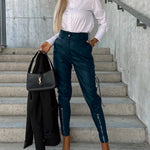 PU Leather Pocket Slim Cargo Pants