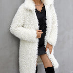 Open Front Fuzzy Coat Faux Fur Plush Lapel Warm Long Coat