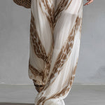 Elegant Vacation Style White Mesh Knit Tank Top Chiffon Printed Wide-leg Pants Set
