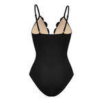 Black Laser-cut Floral Cutout One-piece Swimsuit