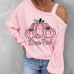 Wear Pink Pumpkin Pattern Asymmetric Neck Casual Shirt
