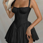 Lace Stitching Waist Pleated Slimming Sling Dress