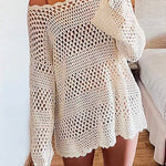 Margovil Long Sleeves Hollow Out Crochet Beach Cover Up Dress