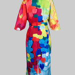 Loose Asymmetric Split-Joint Tied Waist Round-Neck Midi Dresses