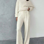 Nadorine Casual Street Loose Two-piece Sweatsuit Hooded Knitted Loose Top + Wide-leg Pants