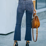 Nadorine Buckle Design High-waisted Micro-flared Jeans Casual Cropped Pants