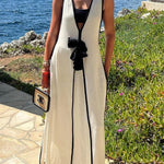 Contrast Self Tie Flowy Oversized Maxi Dress