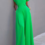 Cap Sleeve Wide Leg Solid Color Jumpsuits