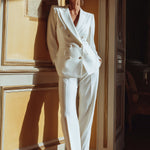 White Structured Double-Breasted Blazer & Straight-Leg Trousers Suit
