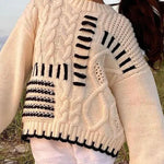 Nioa Cheerful Contrast Patchwork Knitted Pullover Sweater