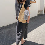 Oversized Button Down Maxi Shirt Dress Short Sleeve Side Split Casual Loose Solid Tunic Dress