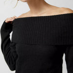 Nadorine Chic Off Shoulder Sweater Solid Basic Sexy Slim Fit Crop Top