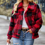 Nadorine Double Sided Fleece Long Sleeve Plaid Jacket