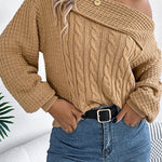 Solid Color Casual One Shoulder Long Sleeve Knitted Sweater