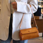 Genuine Leather Women's Bag Vegetable Tanned Cowhide Cylinder Bag Crossbody Bag Shoulder Bag