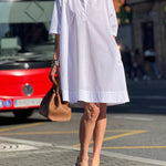 A-Line Short Sleeves Solid Color Split-Joint Lapel Mini Dresses Shirt Dress