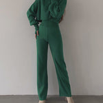 Women's Knitted Two Pieces Sets Turtleneck Cropped Sweater with High-waisted Flared Pants
