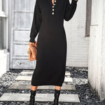 Sweater Maxi Dress Long Sleeve Button V Neck Knitted Dresses Oversized Loose Fashion Streetwear