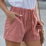 Nadorine Casual Elastic Waist Drawstring Pocketed Loose Shorts Pants