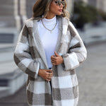 Hooded Loose Plaid Bubble Fleece Cardigan Jacket