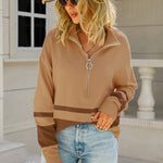 Striped Half-Zip Collared Sweater