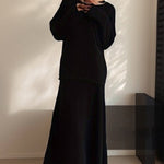 Elegant Knitted Two Pieces Sets One-shoulder Sweater Top Elastic Waist Fishtail Skirt