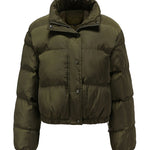 Short Puffer Jacket Stands Up Button Zipper Outerwear