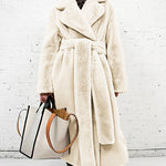 Women Warm Thick Coat With Belt Fax Fur  Long Coat
