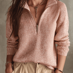 Relaxed Half-Zip Knit Pullover In Vintage Blush