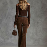 Western-style Floral Embroidered Pocket Flared Pants