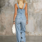 Retro Pink Denim Sleeveless Jumpsuit