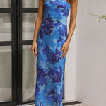 Margovil Strapless Scooped Cowl Backless Floral Print Maxi Dress