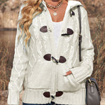 Nadorine Women's Casual Loose Fitting Fluffy Button Down Knitwear Coatigan Chunky Cable Hooded Cardigan