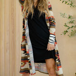 Striped Mid-Length Contrasting Color Knit Cardigan Jacket