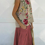 Casual Printed Tank Top & Skirt Cotton Linen Two-piece Set