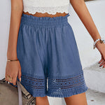Nadorine Casual High Waist Stretch Lace Hollow Lace Wide Leg Shorts