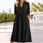 Amber™ | Elegant Midi Dress with Pockets