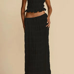 Versatility and Vintage Charm Pleated Drawstring Waist Tiered Maxi Skirt