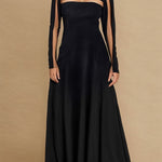 A-Line Long Sleeves Split-Joint High Neck Maxi Dresses