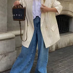 Nadorine Casual Stripe Blazer Long Sleeve Lapel Work Office Jacket