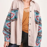Nadorine Corduroy Patch Print Pocket Coat Long Sleeve Jacket Top
