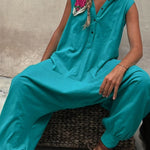 Let's Chill Pocketed Half Button Hooded Loose Jumpsuit