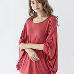 Vintage Loose Round-Neck Batwing Sleeves Shirts