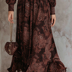 Retro Zipper Neck Long Sleeve Paisley Print Midi Dress