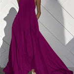 Loose Sleeveless Pockets Solid Color Split-Joint Round-Neck Maxi Dresses