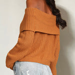 Off-The-Shoulder Slim Warm Slim Soft Style Long Sleeve Knitted Pullover