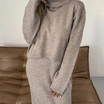 Elegant Two-piece Set Midi Dress and Turtle Neck Sweater Skirt Set