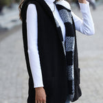 Mid-length Hooded Sleeveless Plaid Double-sided Velvet Loose Jacket