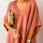 Chicest V Neck Loose Fit Solid Poncho Sweater