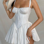 Lace Stitching Waist Pleated Slimming Sling Dress